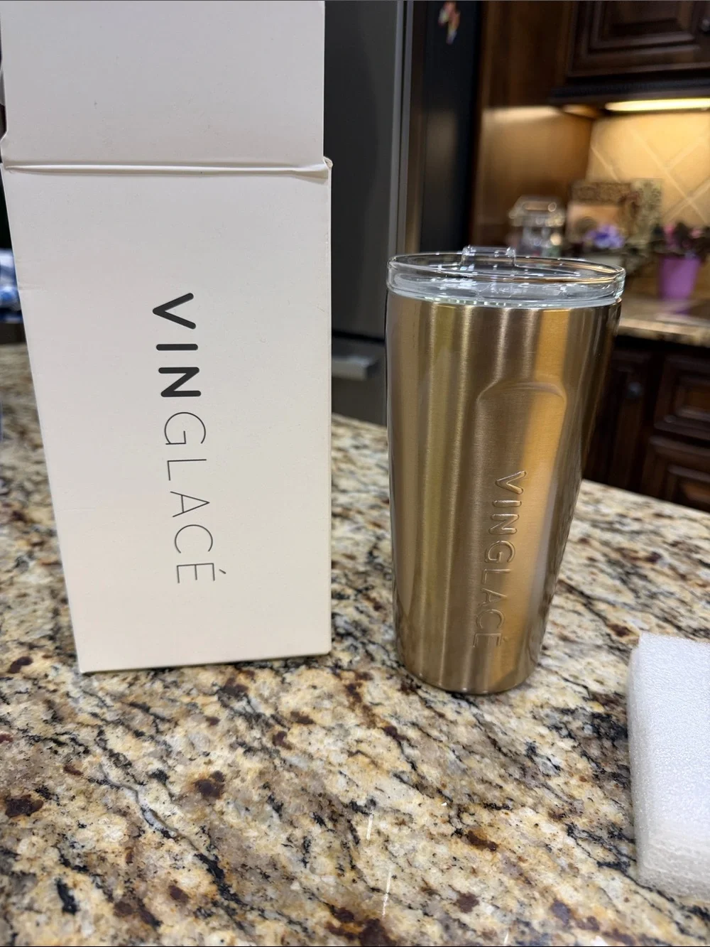 Vinglace’ Copper colored Insulated Glass Tumbler with Lid